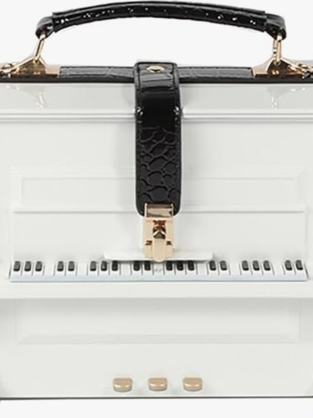 NWOT Women’s White Piano-Detail Handbag with Black Croc Strap - Picture 2 of 7